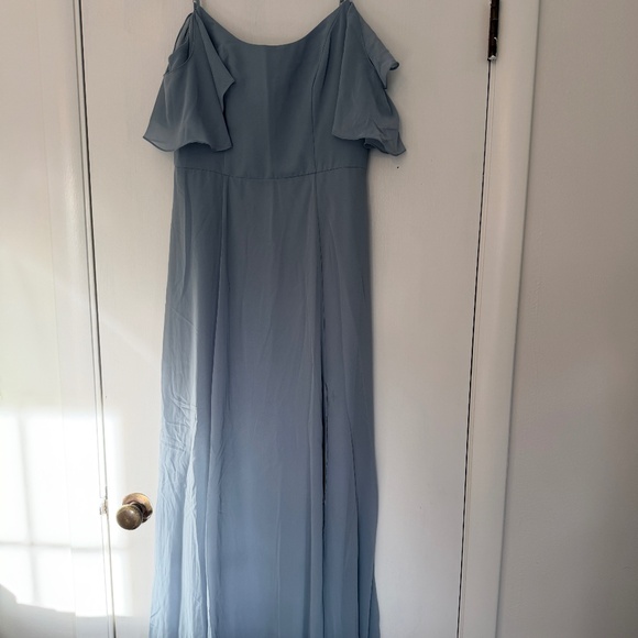 Unaltered Davids Bridal DB Studio Cold-Shoulder Long Chiffon Bridesmaid Dress - Picture 2 of 4